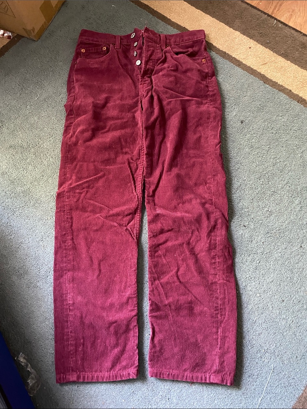 Re/Done Women’s Burgundy Short Leg Mid-RiseCorduroy Straight Pants